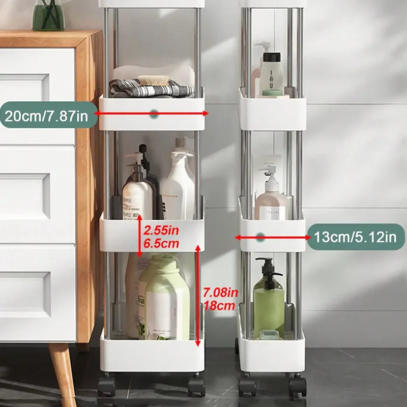 3/4-Tier Slim Rolling Storage Rack