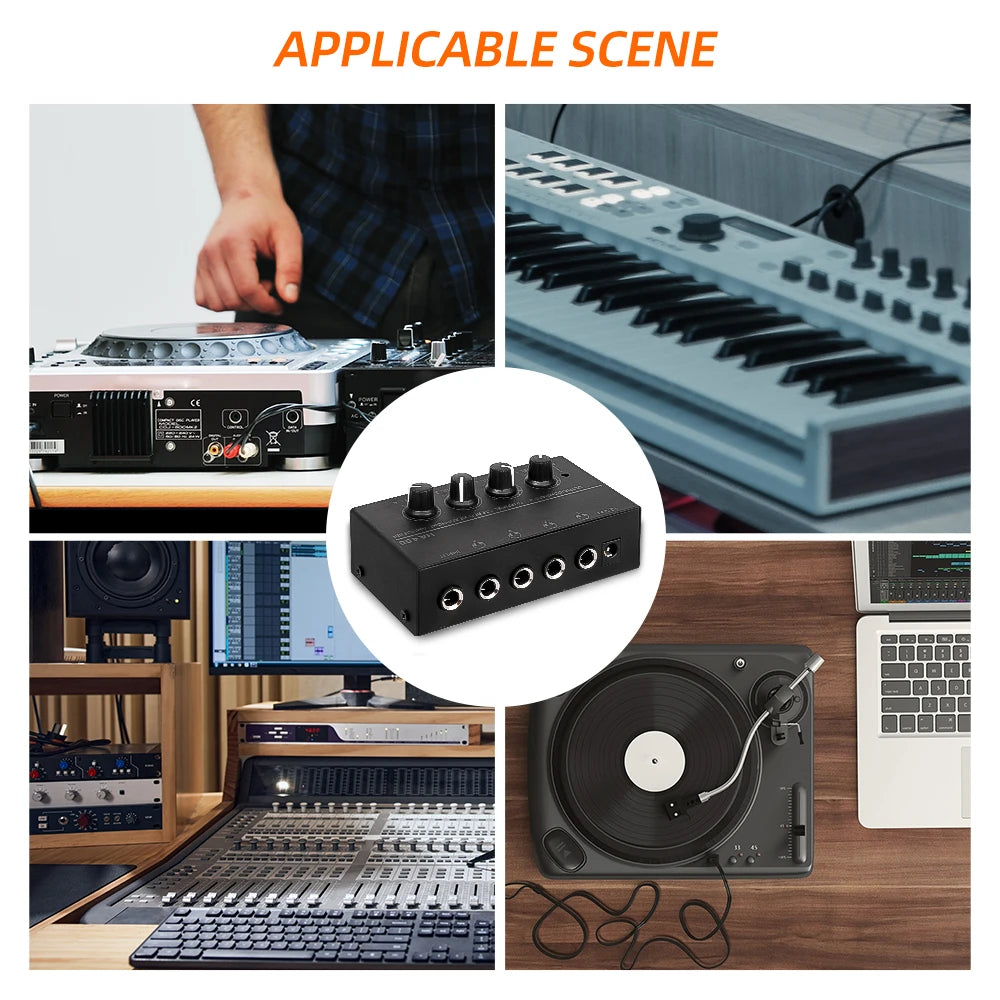 HA400 4-Channel Mini Headphone Amplifier with Power Adapter