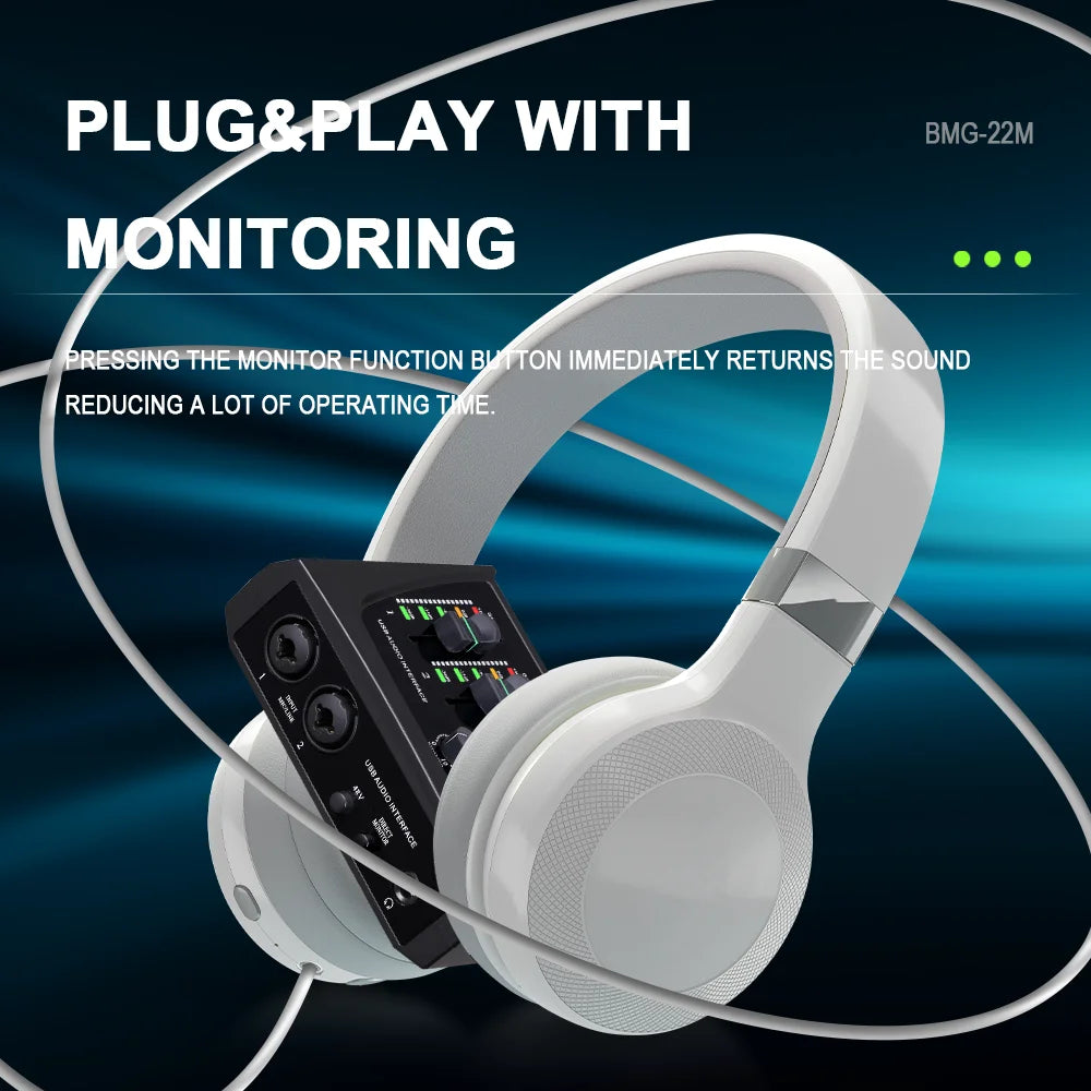 BOMGE Mini 2-Channel USB Audio Interface with Phantom Power