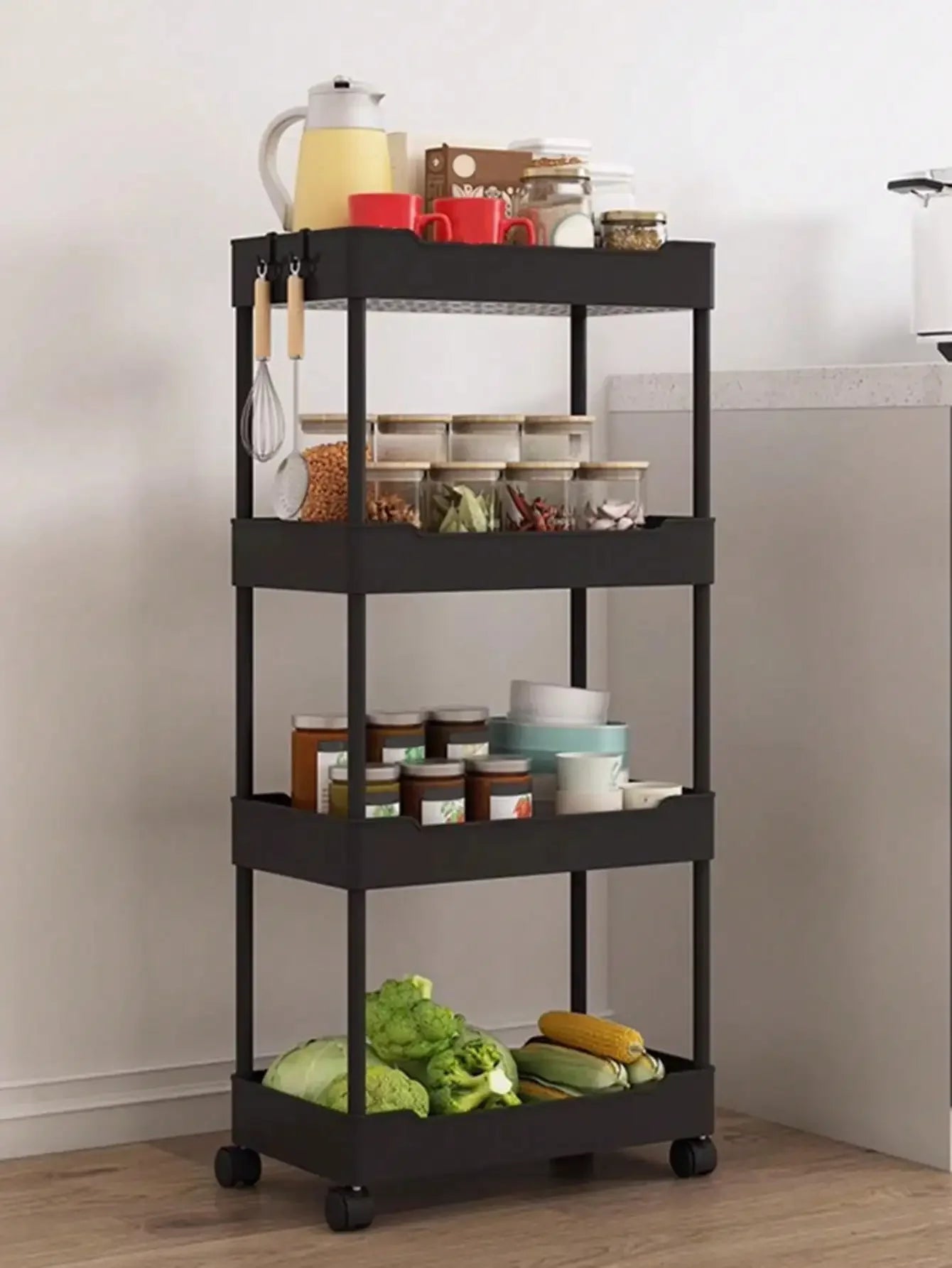 3/4-Tier Slim Rolling Storage Rack