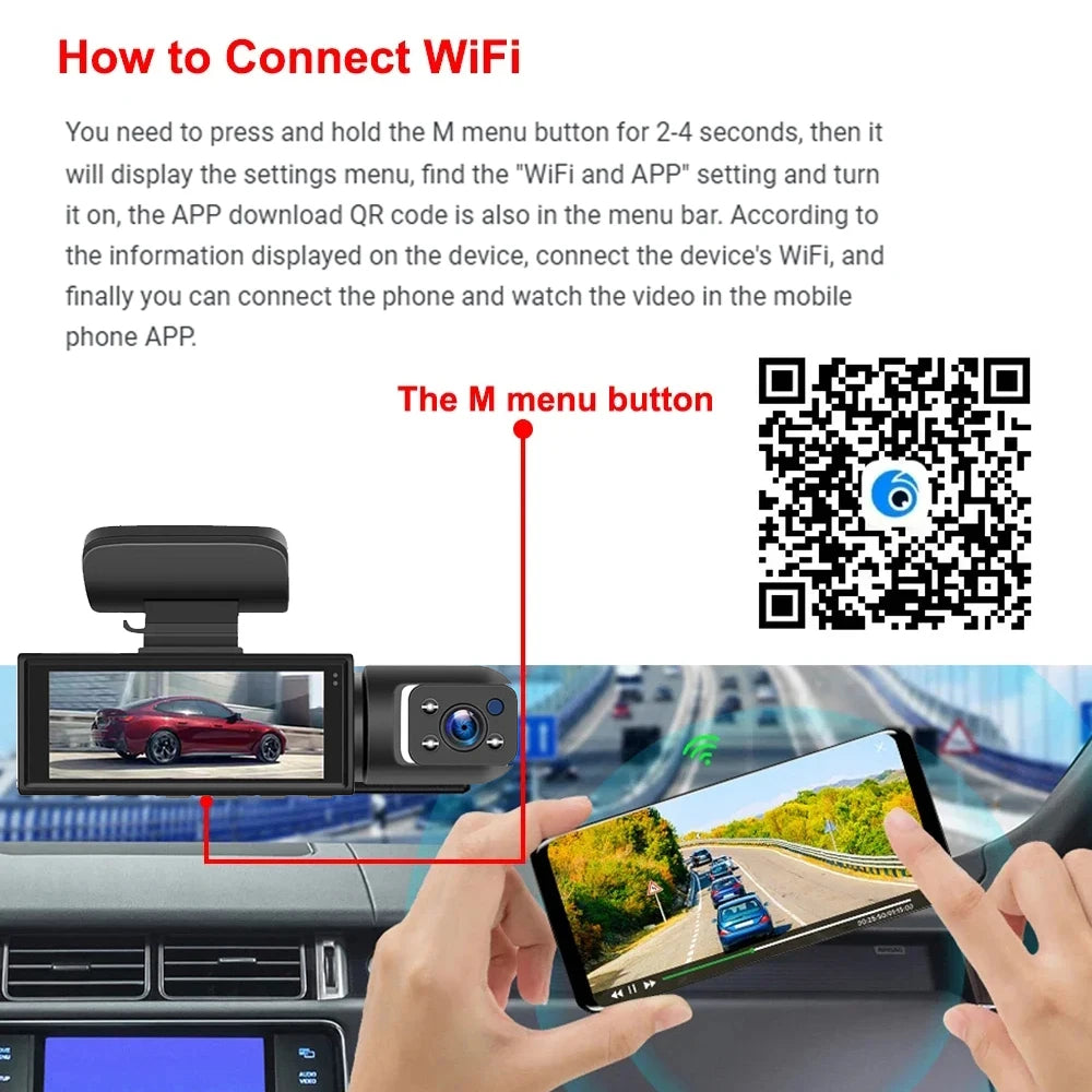 1080P WiFi Dual Dash Cam with Night Vision