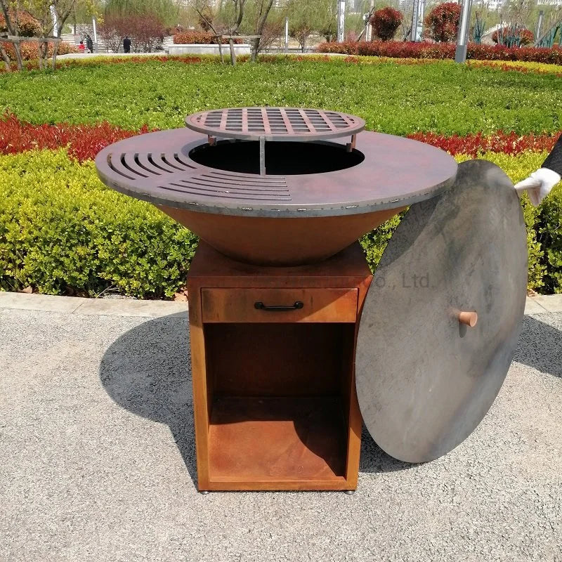 Heavy Duty Outdoor Barbeque Corten Steel Metal Fire Pit Barbecue Grill