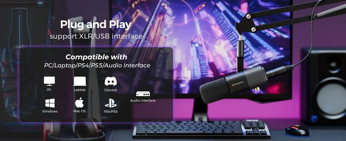 NearStream USB XLR Condenser Mic Boom Arm Plug-and-Play Professional Microphone pc for Streaming Podcast Studio set Recording