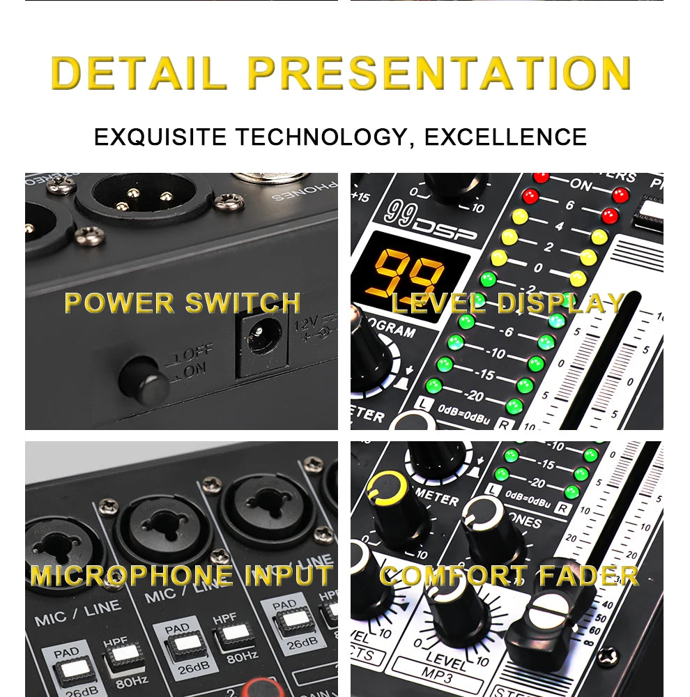 TKLBLS 6-Channel Professional Audio Mixer with DSP & Bluetooth
