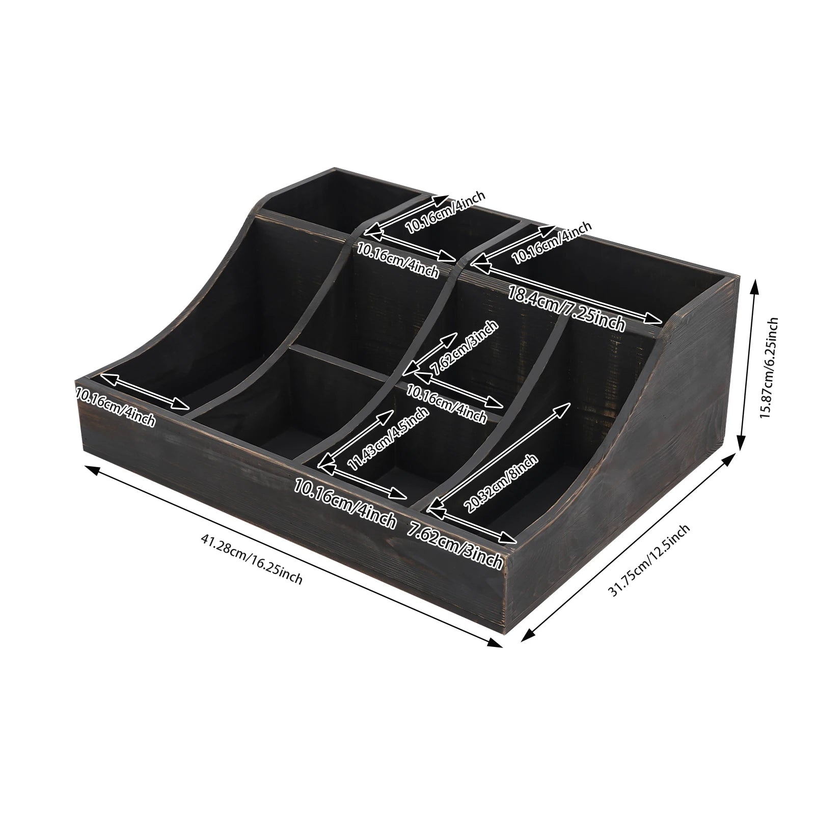 (Black) Wooden Condiment Holder, 9-Compartment Condiment Organizer, Tabletop Tea & Coffee Supplies Organizer, for Kitchen