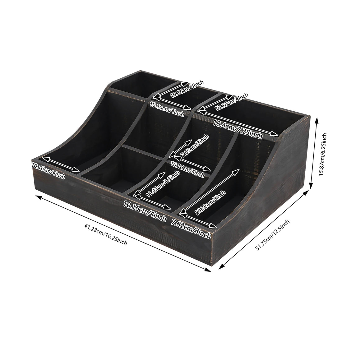 (Black) Wooden Condiment Holder, 9-Compartment Condiment Organizer, Tabletop Tea & Coffee Supplies Organizer, for Kitchen