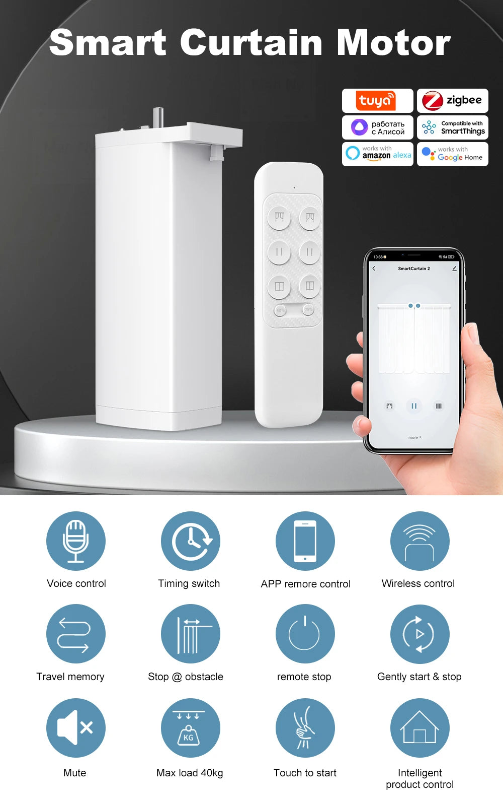 Tuya 155MM Zigbee/WiFi Smart Curtain Motor