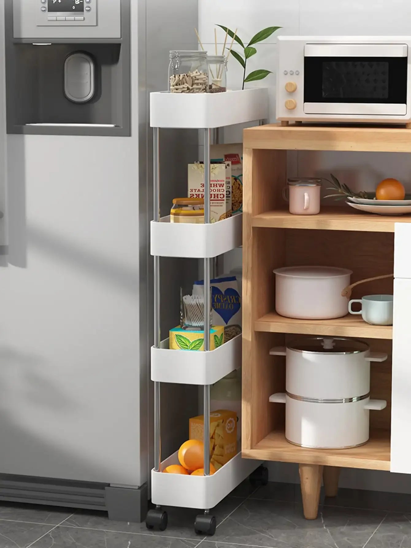 3/4-Tier Slim Rolling Storage Rack