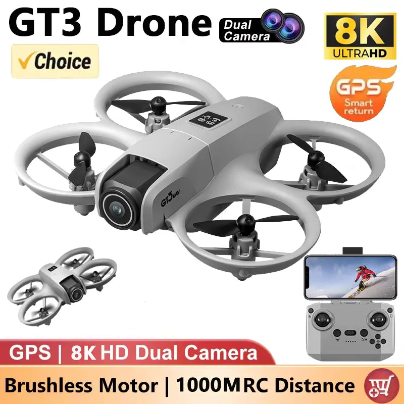 GT3 GPS 8K Drone with Dual Cameras & Obstacle Avoidance