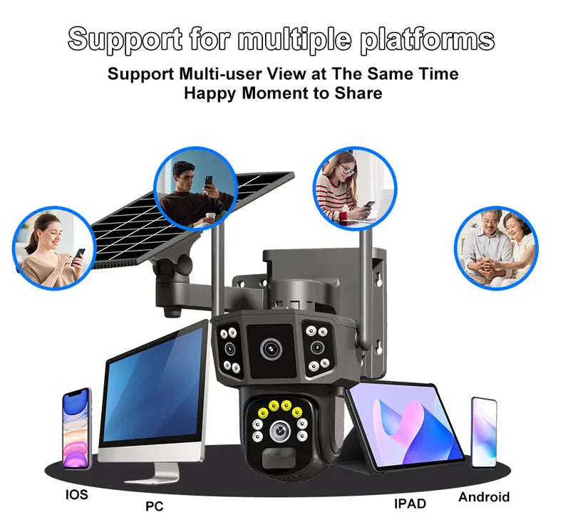 V380 4G SIM Solar Camera 4K Dual Lens Outdoor Security CCTV