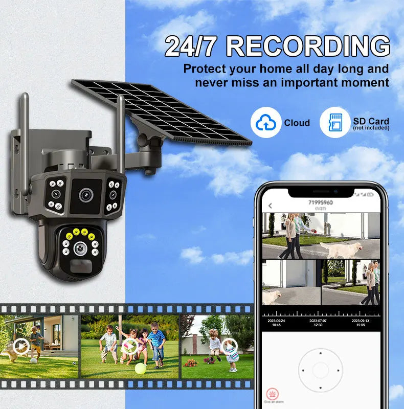 V380 4G SIM Solar Camera 4K Dual Lens Outdoor Security CCTV