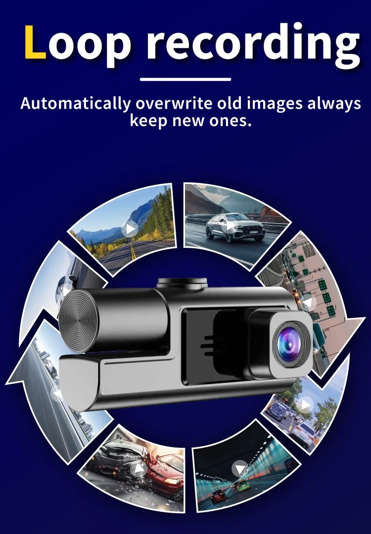 Car Dvr HD 1080P Dash Cam 3Lens Front Inside Rear Wide Angle Loop Recording Night Vision G-sensor Camera Vehicle Accessories