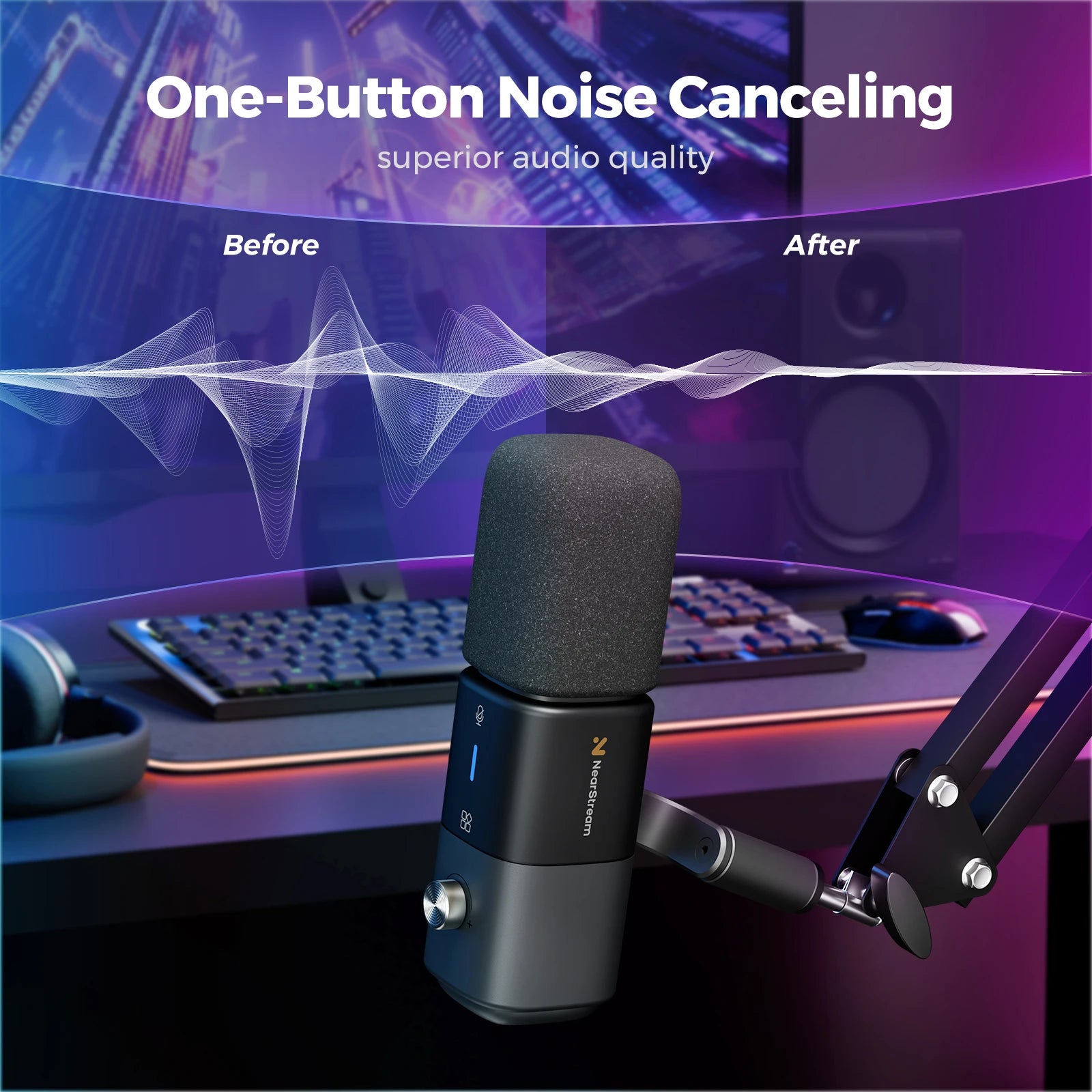 NearStream USB XLR Condenser Mic Boom Arm Plug-and-Play Professional Microphone pc for Streaming Podcast Studio set Recording