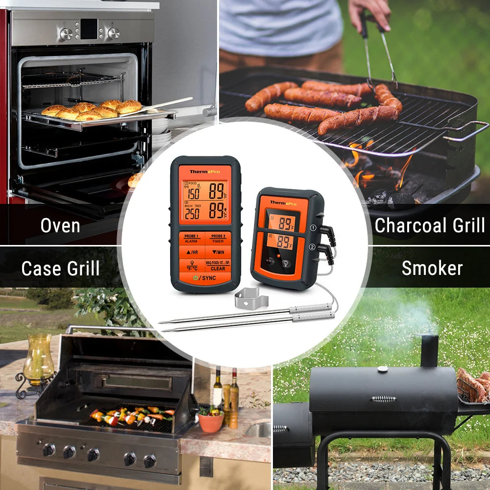 ThermoPro TP08C Dual Probe Backlight 150M Wireless BBQ Grill Food Meat Thermometer For Kitchen Cooking