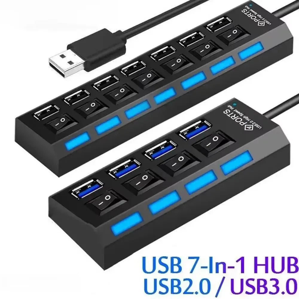 7-Port USB 2.0 Extension Hub – One-to-Seven Splitter for PC & Laptop