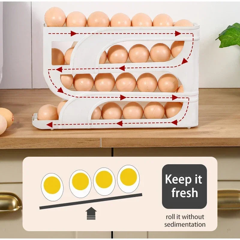 4 Layers Automatic Rolling Egg Holder Rack Fridge Egg Storage Box Container Kitchen Refrigerator Egg Dispenser Fridge Organizer