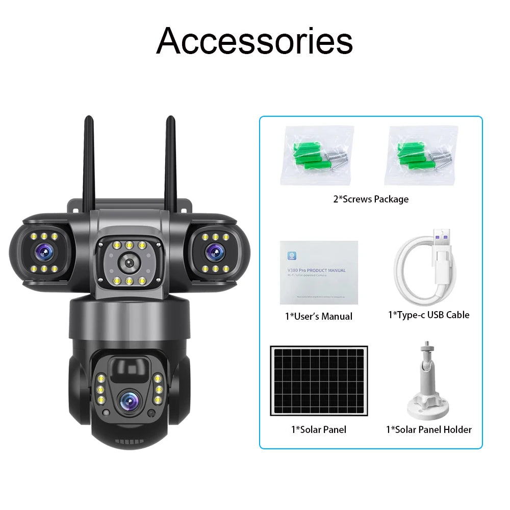 V380 Pro 6K 4G Solar Triple-Lens Outdoor Security Camera