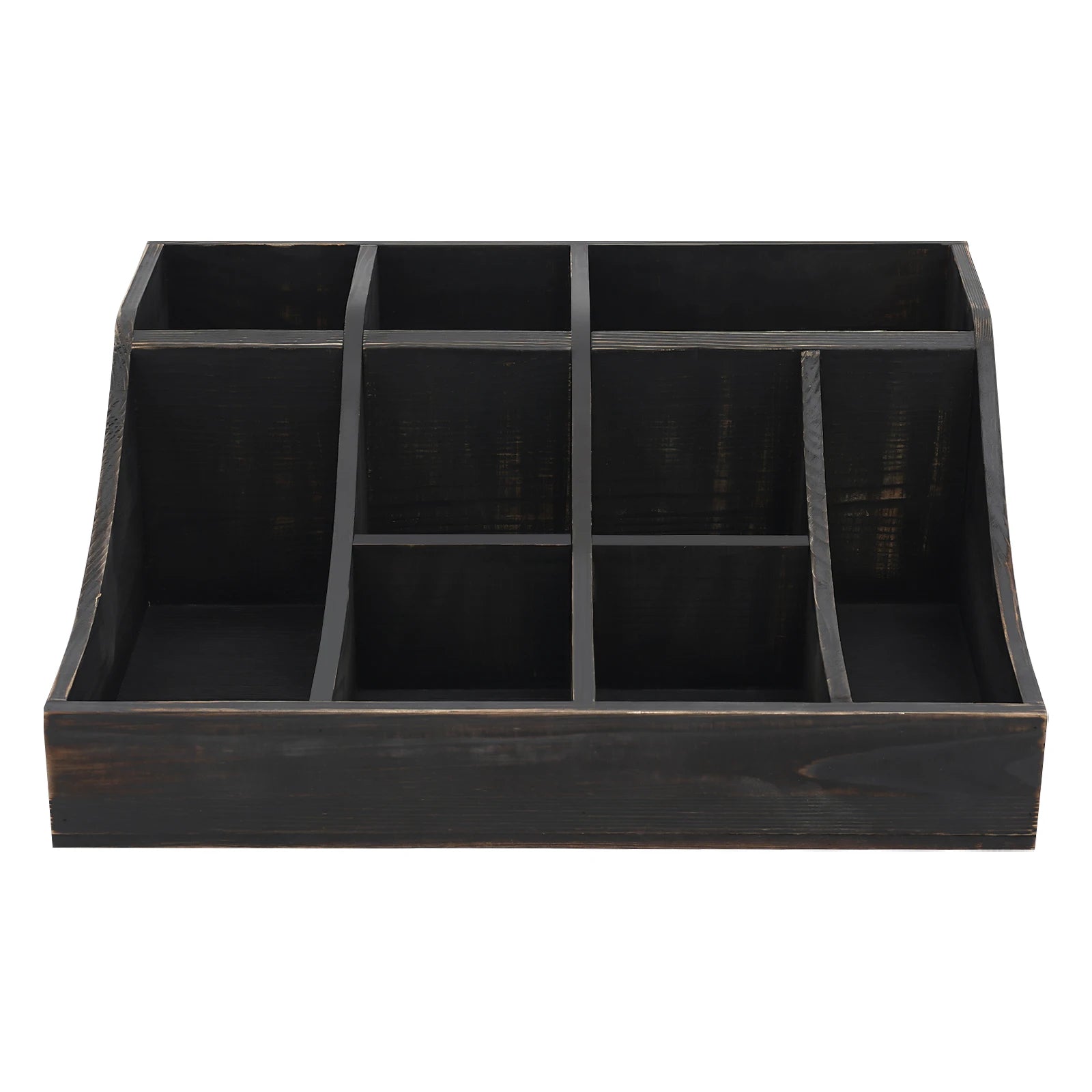 (Black) Wooden Condiment Holder, 9-Compartment Condiment Organizer, Tabletop Tea & Coffee Supplies Organizer, for Kitchen