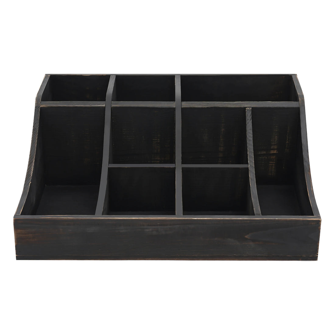 (Black) Wooden Condiment Holder, 9-Compartment Condiment Organizer, Tabletop Tea & Coffee Supplies Organizer, for Kitchen