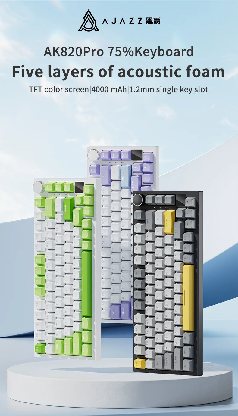 AJAZZ AK820 / AK820Pro Gaming Mechanical Keyboard 75% 82 Keys Wired Single Mode/Bluetooth Wireless Gamer Keyboard for Laptop PC