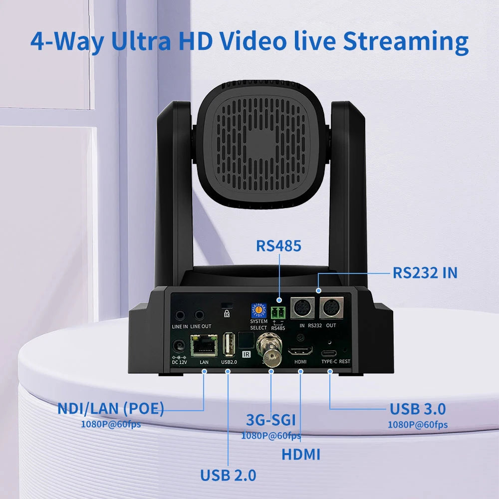 Runpu 1080P/60fps NDI Conference PTZ Video Camera 12/20/30x Zoom Ai Auto Tracking PTZ SDI Camera HDMI USB Outputs Support POE