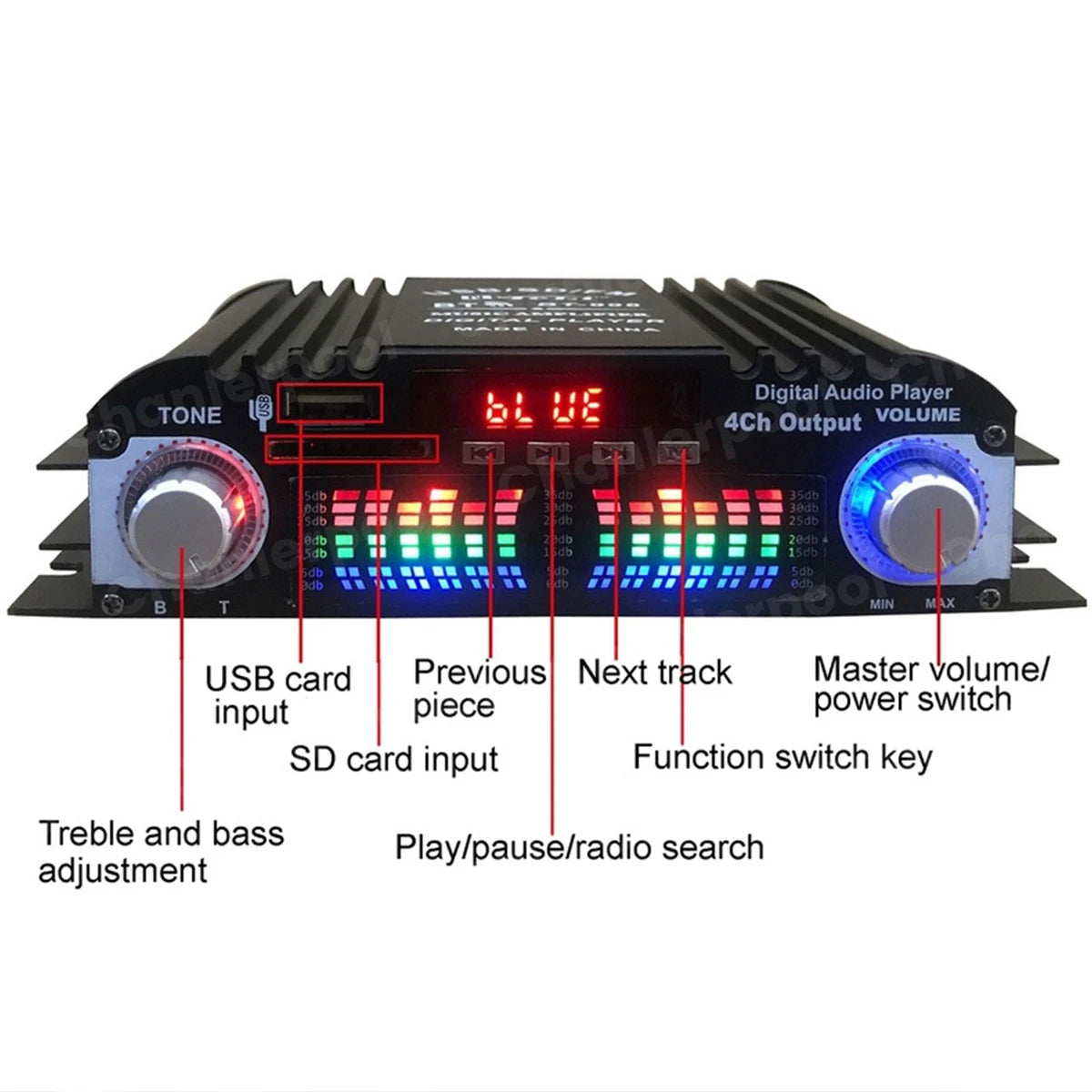 1600W HiFi Bluetooth 4-Channel Audio Amplifier