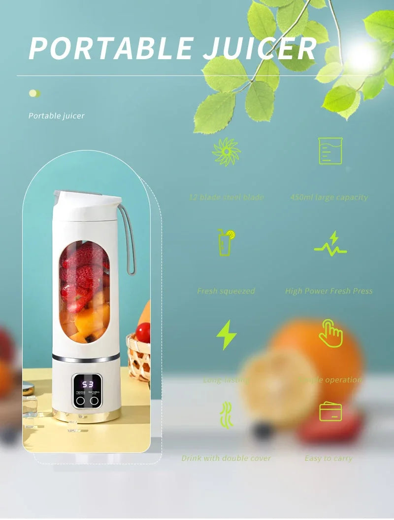 2025 Mini Electric Juicer – 450ML with Digital Display