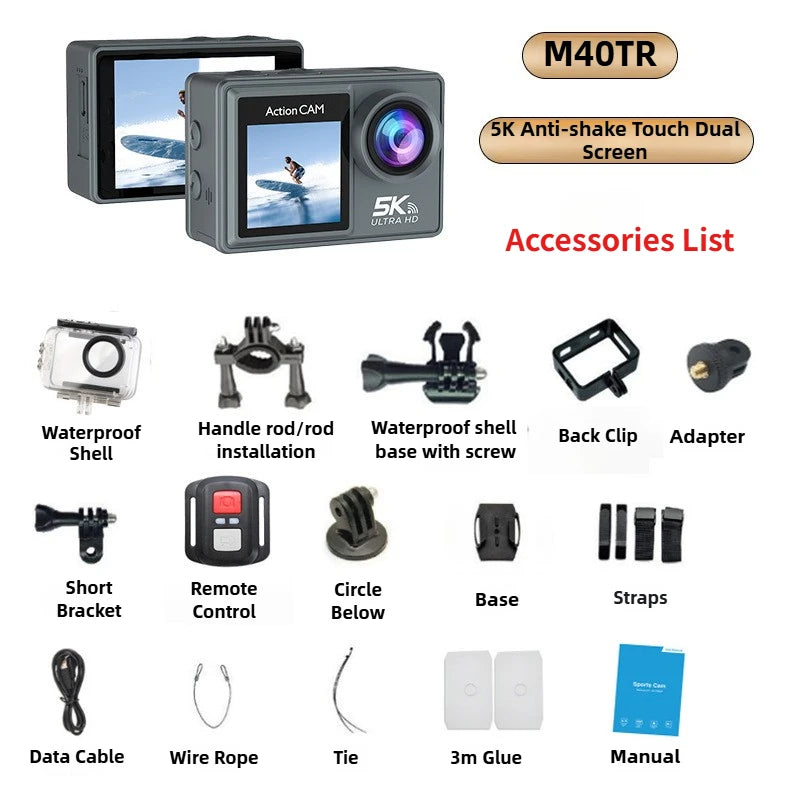 M40TR 5K Action Camera with Touch Screen & Zoom