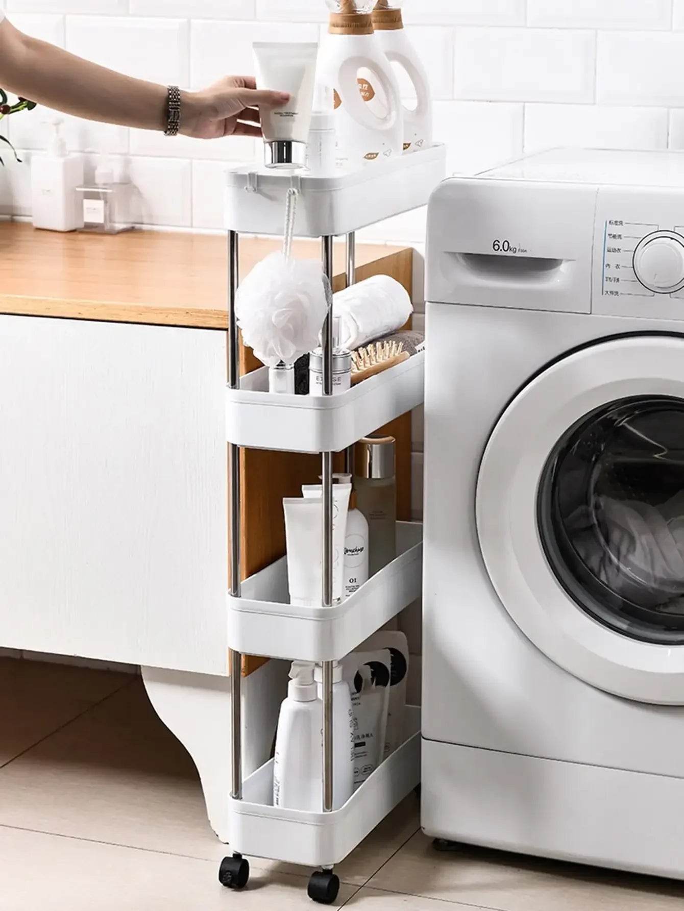 3/4-Tier Slim Rolling Storage Rack