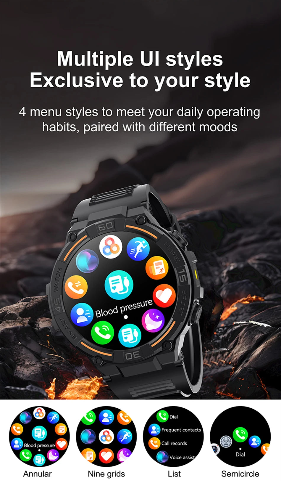Military Smartwatch with HD Screen & BT Call