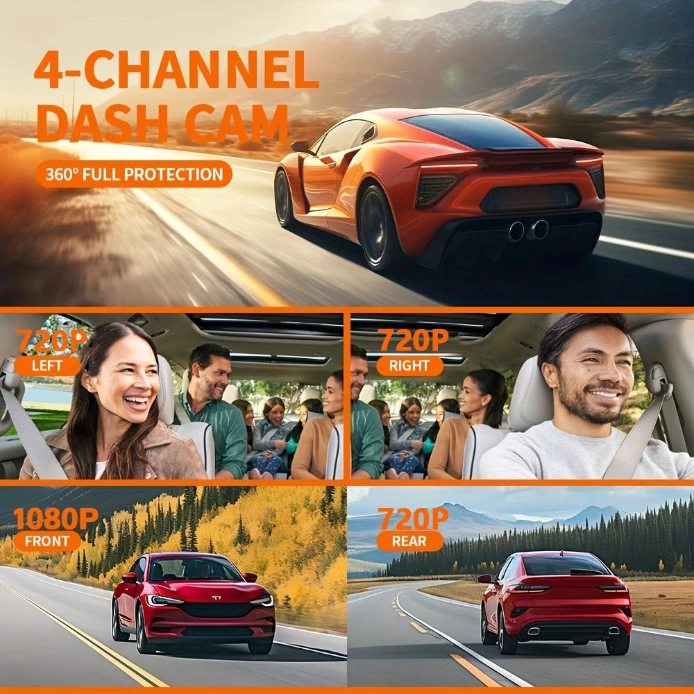 4Lens 360° Dash cam Voice 1080P Video Recorder Car DVR Recording camera Front left right Rear View Auto 4ch dashcam 24H Parking