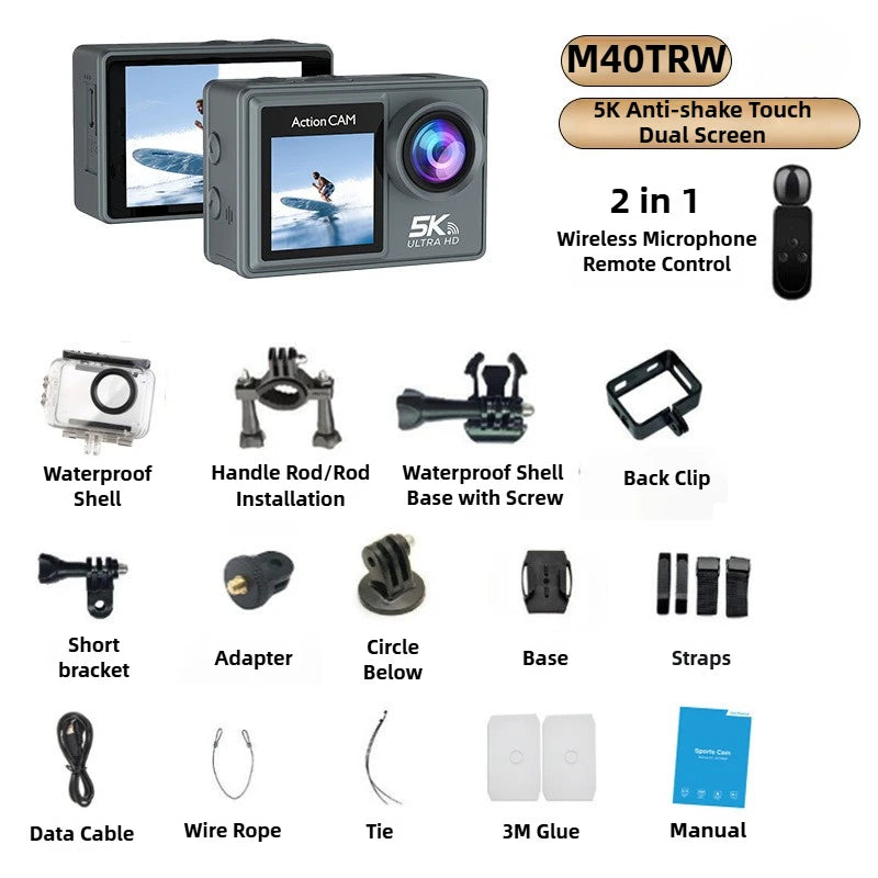 M40TR 5K Action Camera with Touch Screen & Zoom