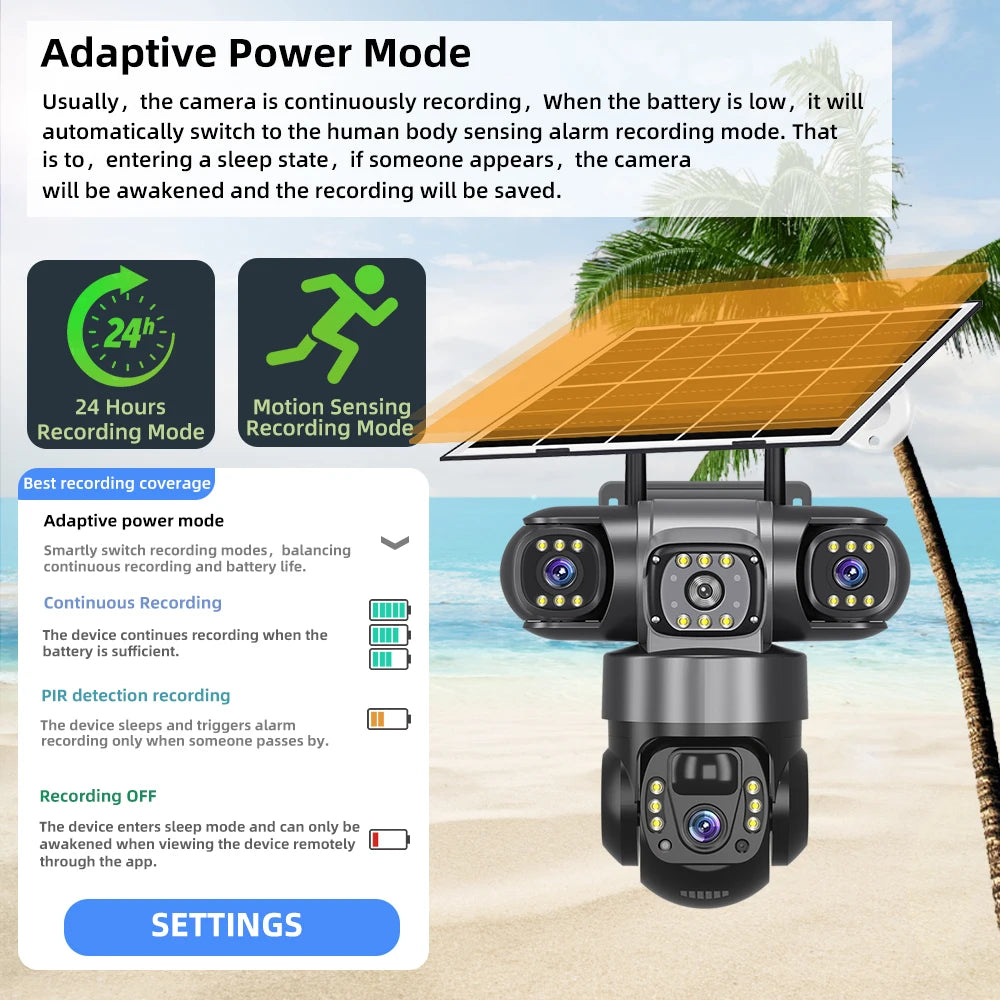 V380 Pro 6K 4G Solar Triple-Lens Outdoor Security Camera