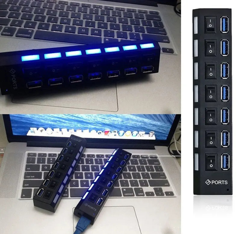 7-Port USB 2.0 Extension Hub – One-to-Seven Splitter for PC & Laptop