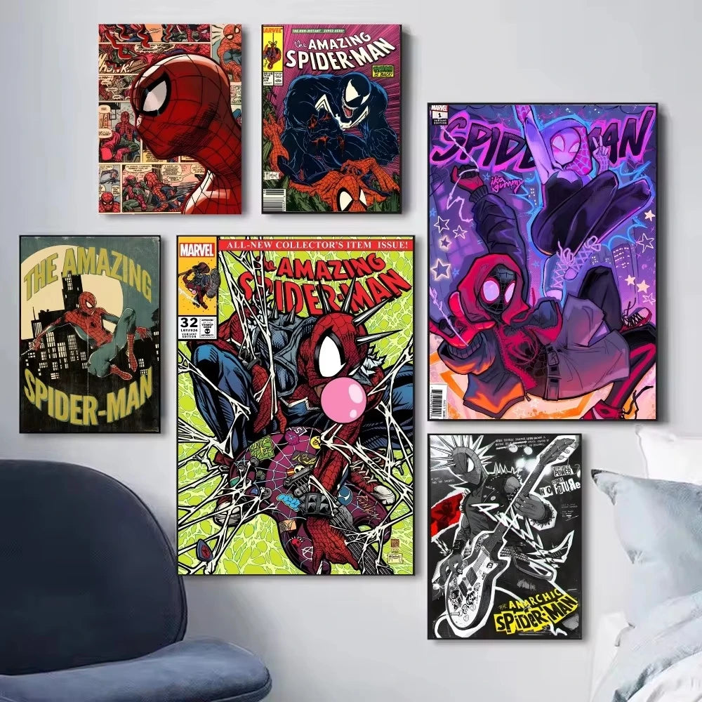 Cool S-Spider M-Man Poster Stickers art wall Murals decor Game Room Decor Gifts Kawaii HD painting Cat Cars