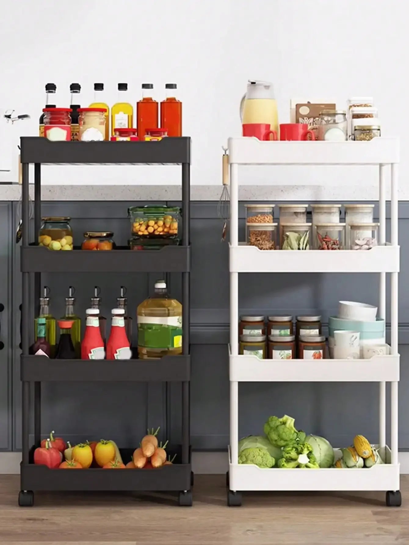 3/4-Tier Slim Rolling Storage Rack