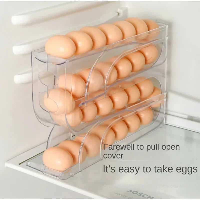 4 Layers Automatic Rolling Egg Holder Rack Fridge Egg Storage Box Container Kitchen Refrigerator Egg Dispenser Fridge Organizer