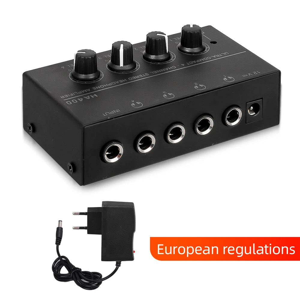HA400 4-Channel Mini Headphone Amplifier with Power Adapter