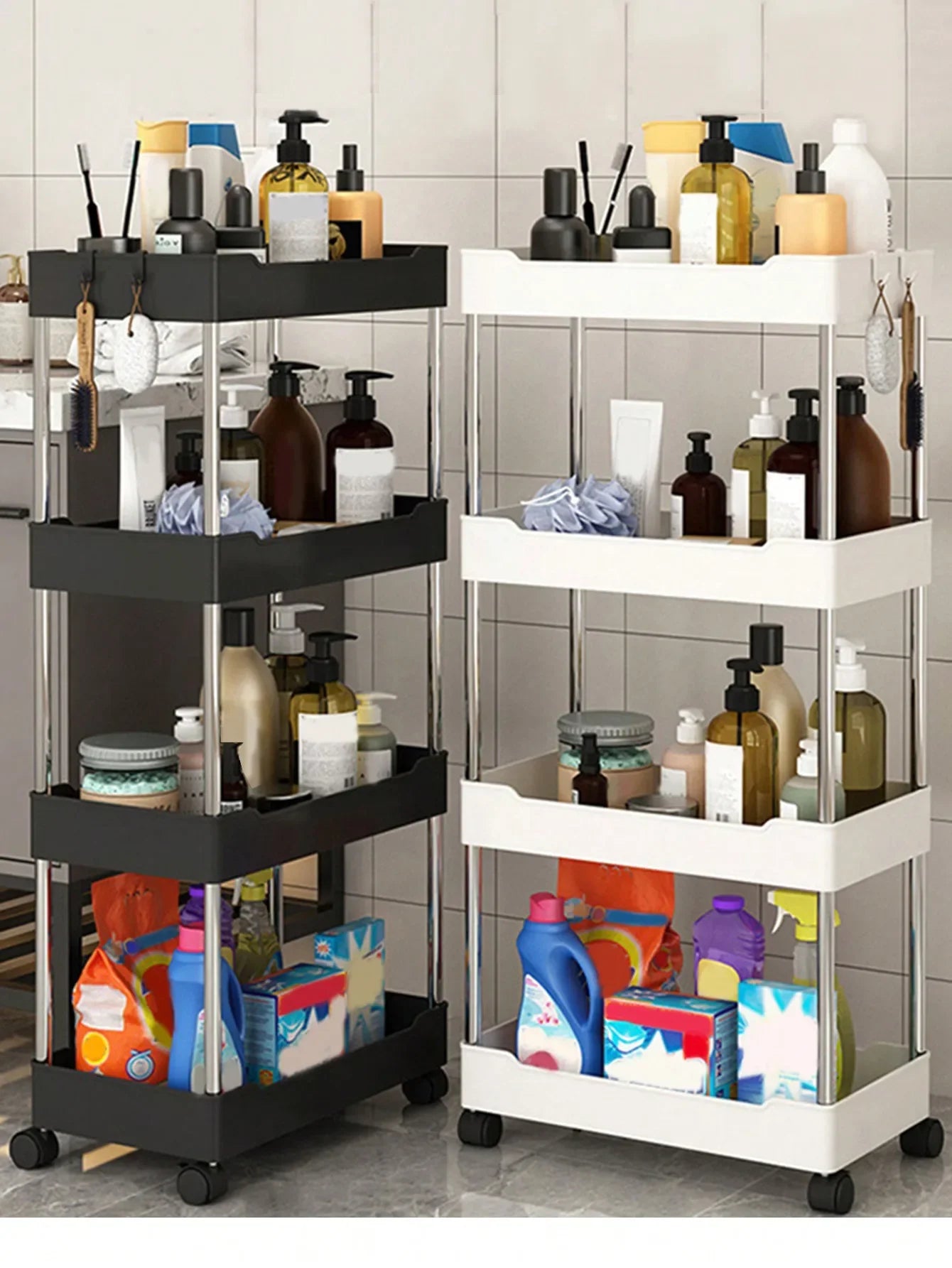 3/4-Tier Slim Rolling Storage Rack