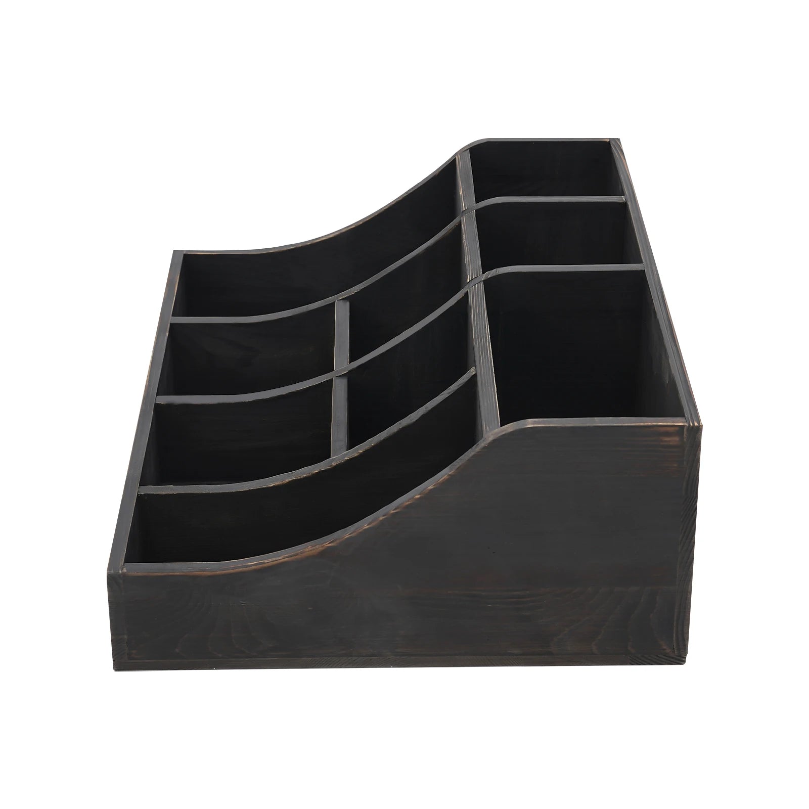 (Black) Wooden Condiment Holder, 9-Compartment Condiment Organizer, Tabletop Tea & Coffee Supplies Organizer, for Kitchen