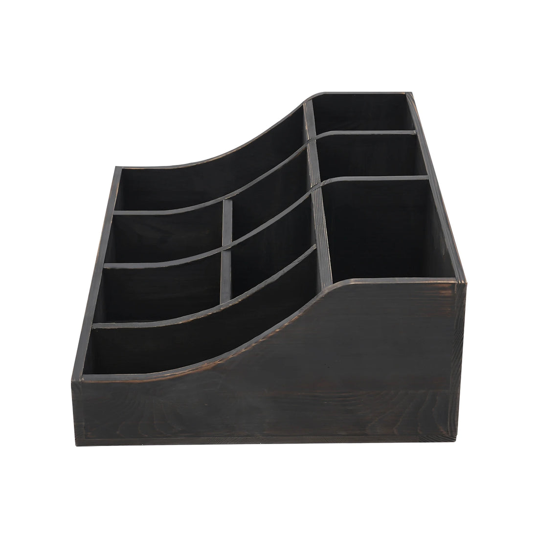 (Black) Wooden Condiment Holder, 9-Compartment Condiment Organizer, Tabletop Tea & Coffee Supplies Organizer, for Kitchen