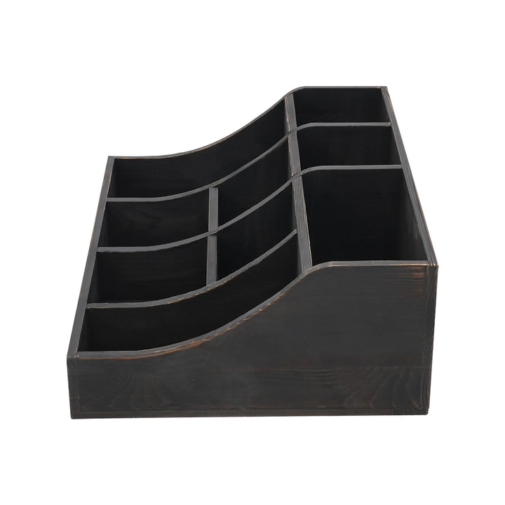 (Black) Wooden Condiment Holder, 9-Compartment Condiment Organizer, Tabletop Tea & Coffee Supplies Organizer, for Kitchen