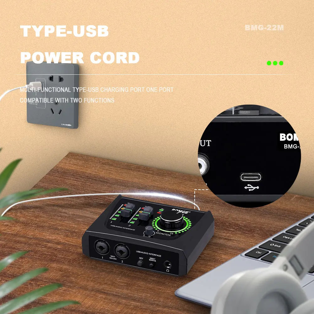 BOMGE Mini 2-Channel USB Audio Interface with Phantom Power