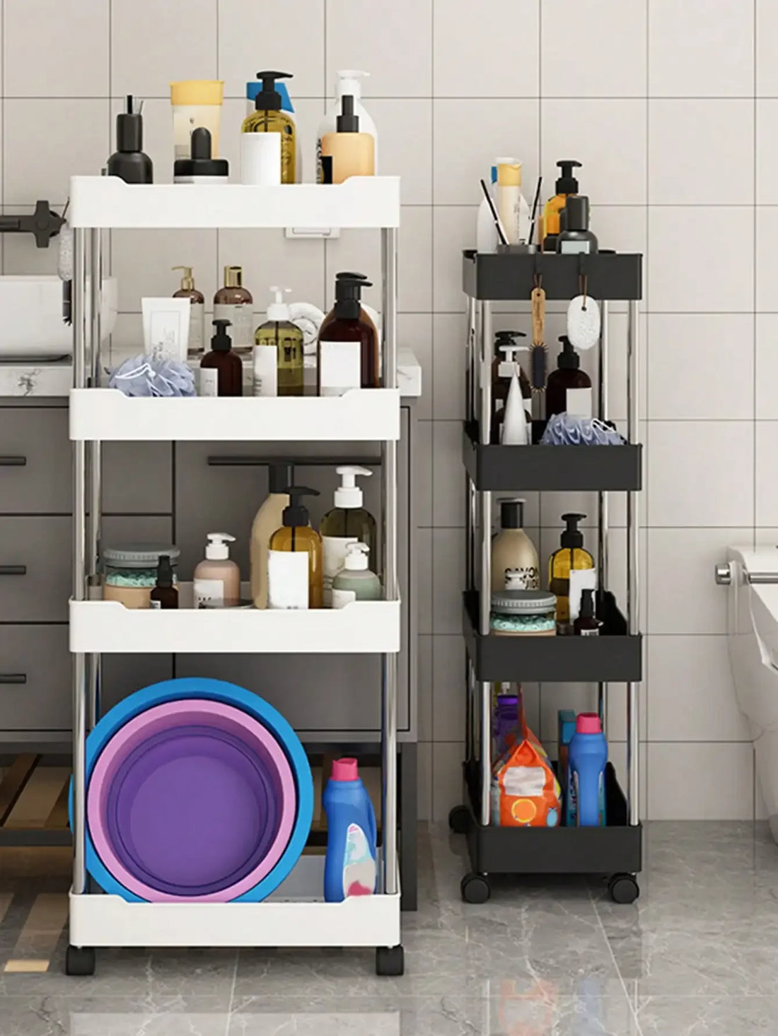 3/4-Tier Slim Rolling Storage Rack