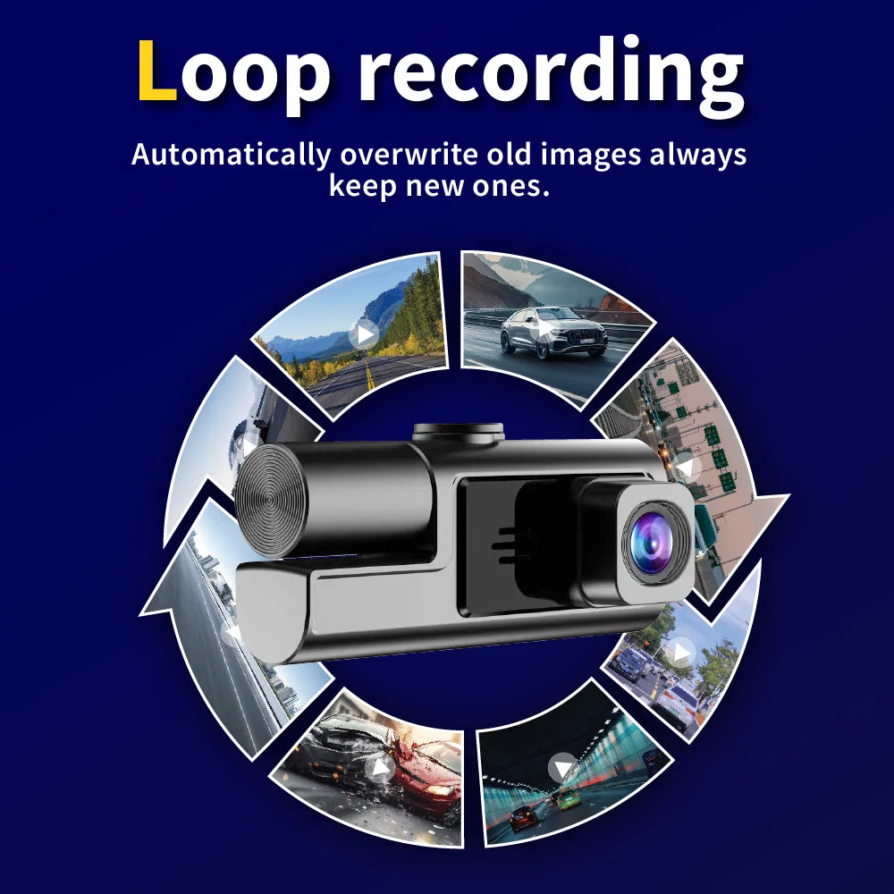 Car Dvr HD 1080P Dash Cam 3Lens Front Inside Rear Wide Angle Loop Recording Night Vision G-sensor Camera Vehicle Accessories