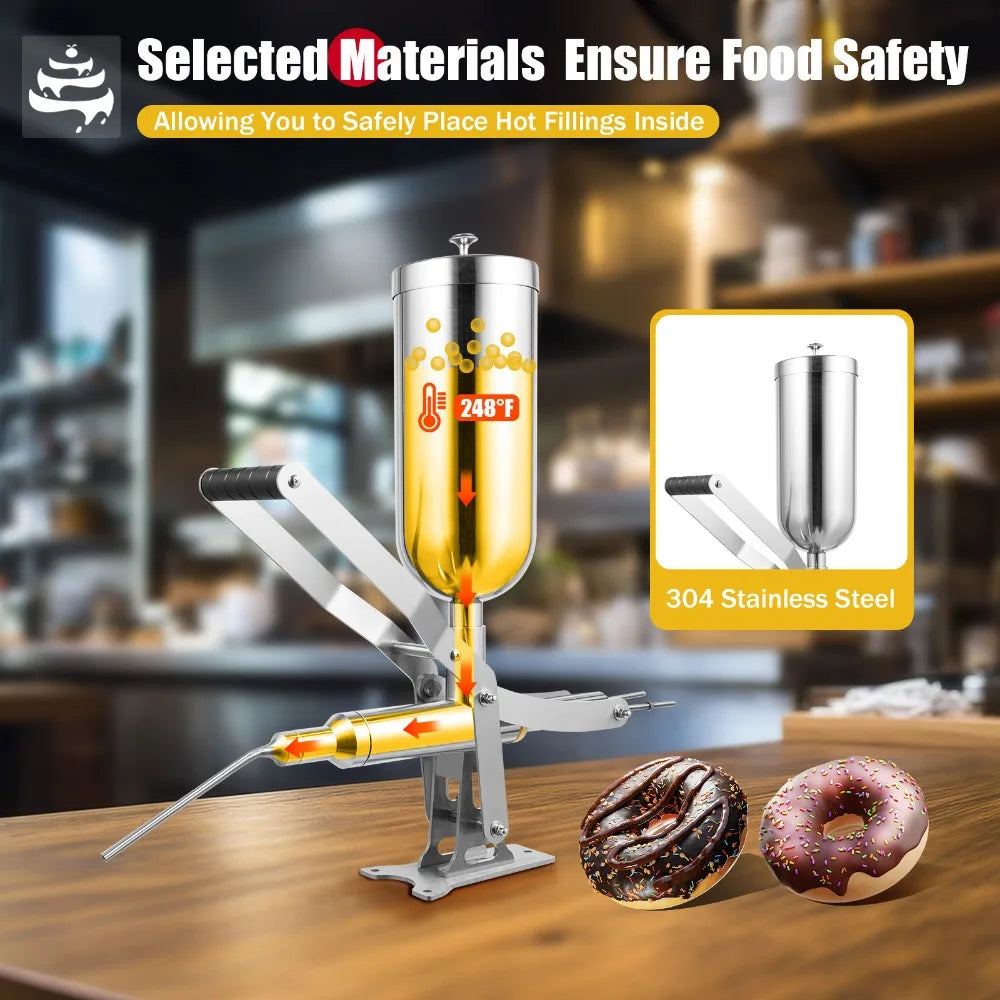 Donut Filler Machine 5L Manual Donut Jelly Filler Injector Machine Doughnuts Filling Machine with 4 Pipes for Restaurant Kitchen