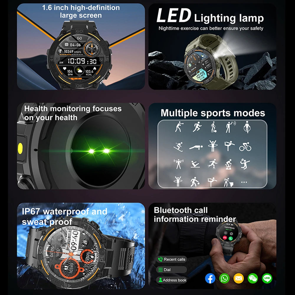 Military Smartwatch with HD Screen & BT Call