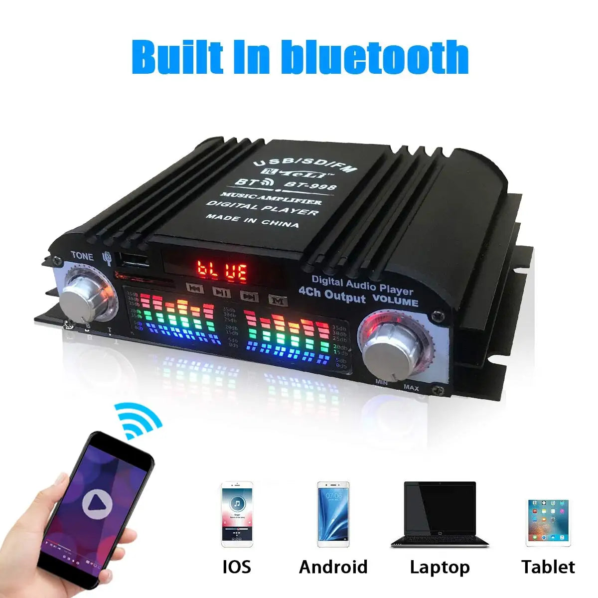 1600W HiFi Bluetooth 4-Channel Audio Amplifier