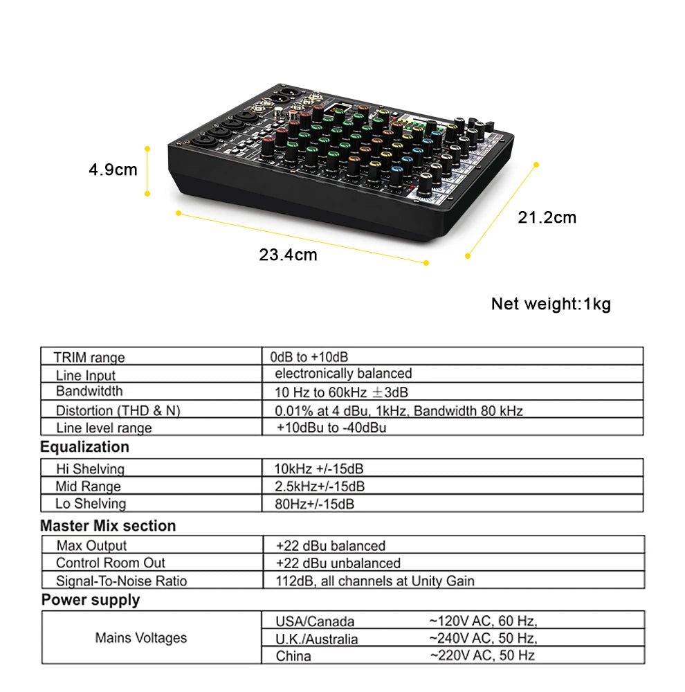 TKLBLS 6-Channel Professional Audio Mixer with DSP & Bluetooth