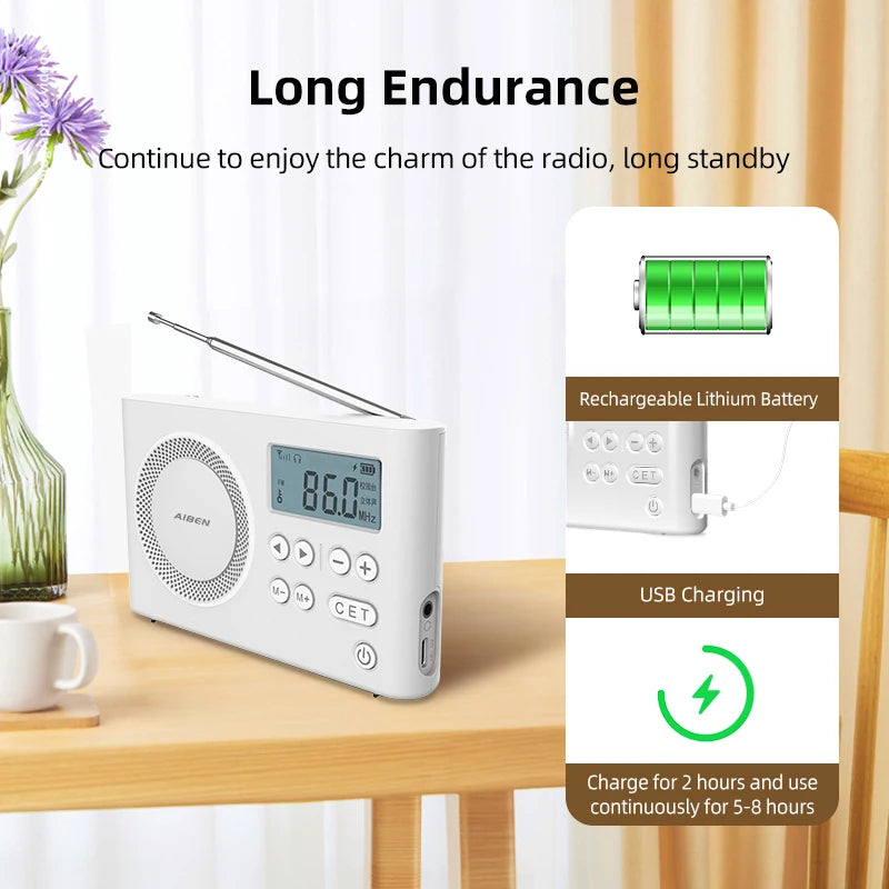 AIBEN C5S Mini Portable Rechargeable FM Radio